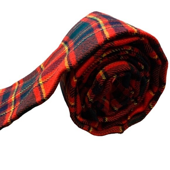 Vintage Wool Plaid Square Bottom Necktie 1970s - Picture 2 of 8